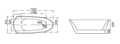 Luxe vrijstaand bad Bridge Goldfeeling 172 cm Goud SaniSupreme