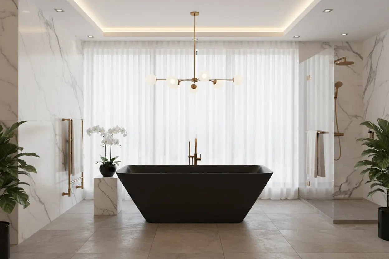 Luxora 180 cm half vrijstaand ligbad Zwart SaniSupreme