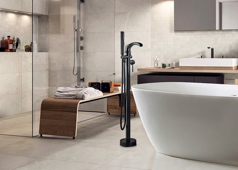 SaniSupreme Bath tap Ancona freestanding model with hand shower matt black