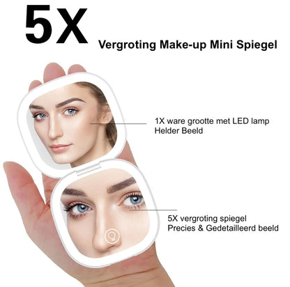 Mini Make-up spiegel SaniSupreme® HighLine  met LED Verlichting USB 5x Vergroting Wit