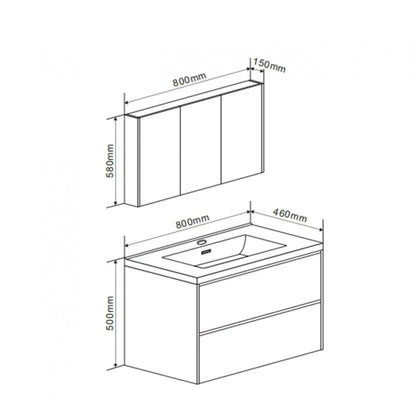 Badmeubel Set Abruzzo wastafel en spiegelkast 80 cm Grijs SaniSupreme (kopie) Sanisupreme