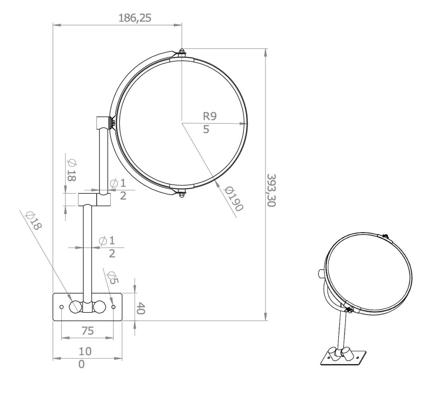 Make-up Spiegel SaniSupreme Specchio Ø19cm kantelbaar en draaibaar Chroom Sanisupreme