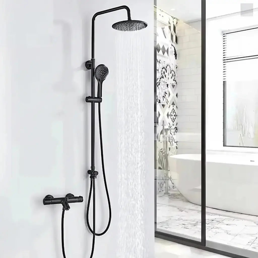 SaniSupreme Malibu opbouw bad doucheset thermostatisch 25 cm. mat zwart rond Sanisupreme