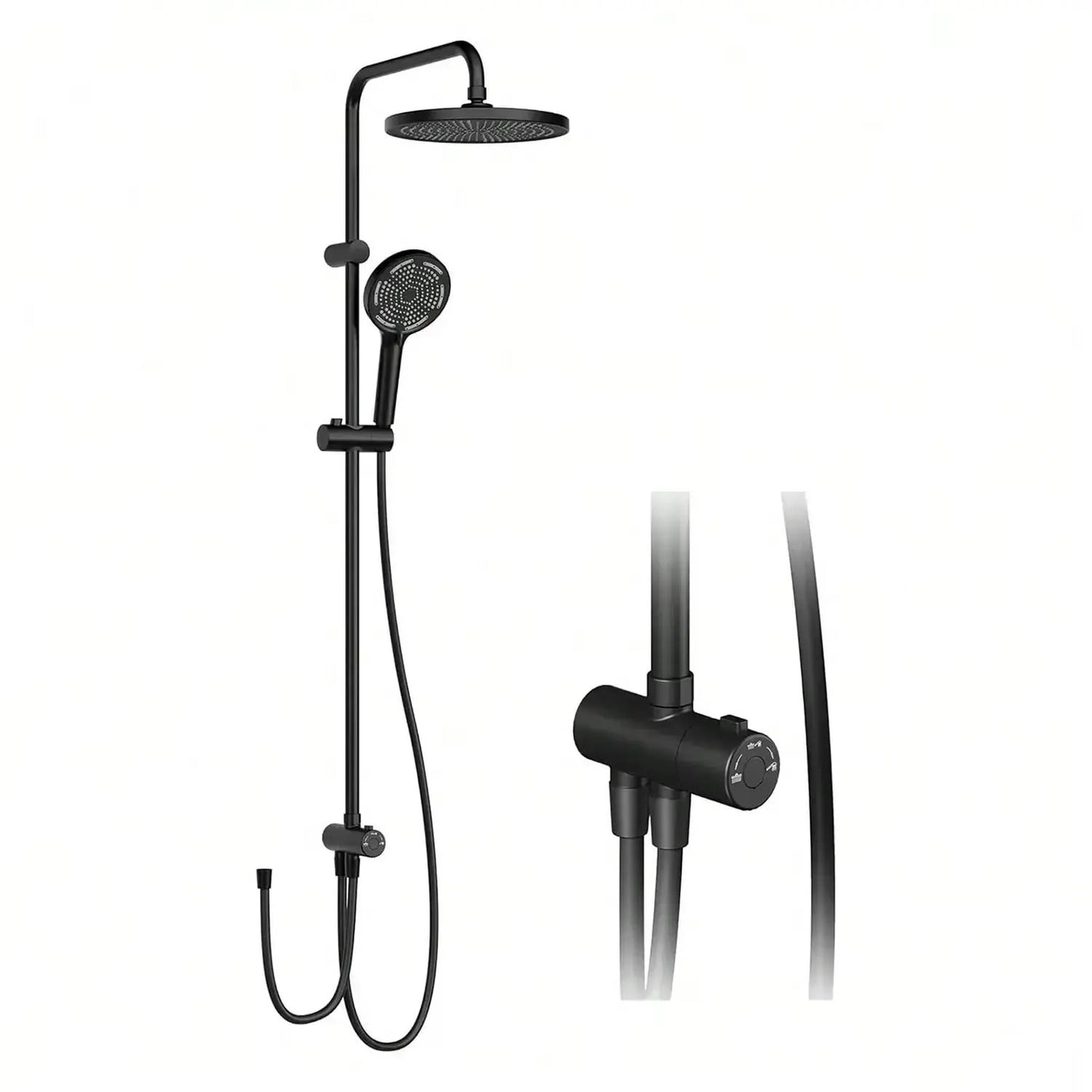 SaniSupreme Malibu opbouw bad doucheset thermostatisch 20 cm. mat zwart rond Sanisupreme