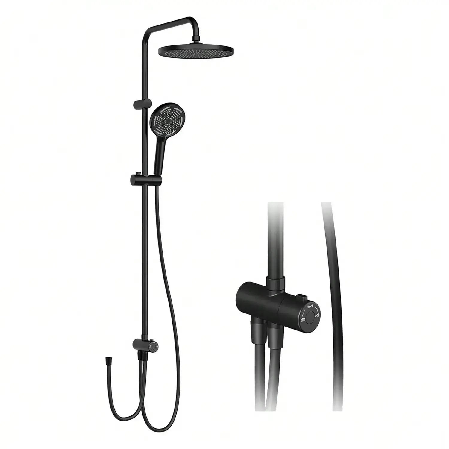 SaniSupreme Malibu opbouw bad doucheset thermostatisch 20 cm. mat zwart rond Sanisupreme