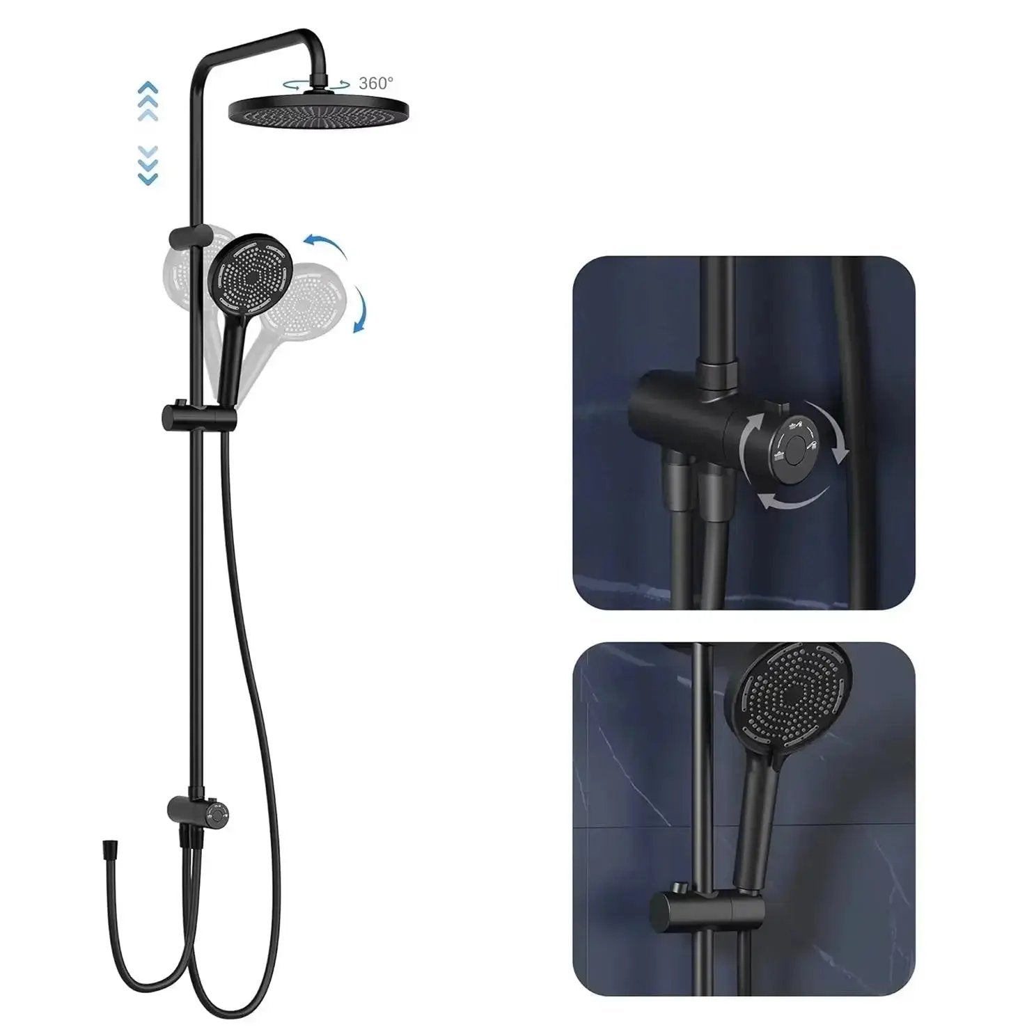 SaniSupreme Malibu opbouw bad doucheset thermostatisch 20 cm. mat zwart rond Sanisupreme