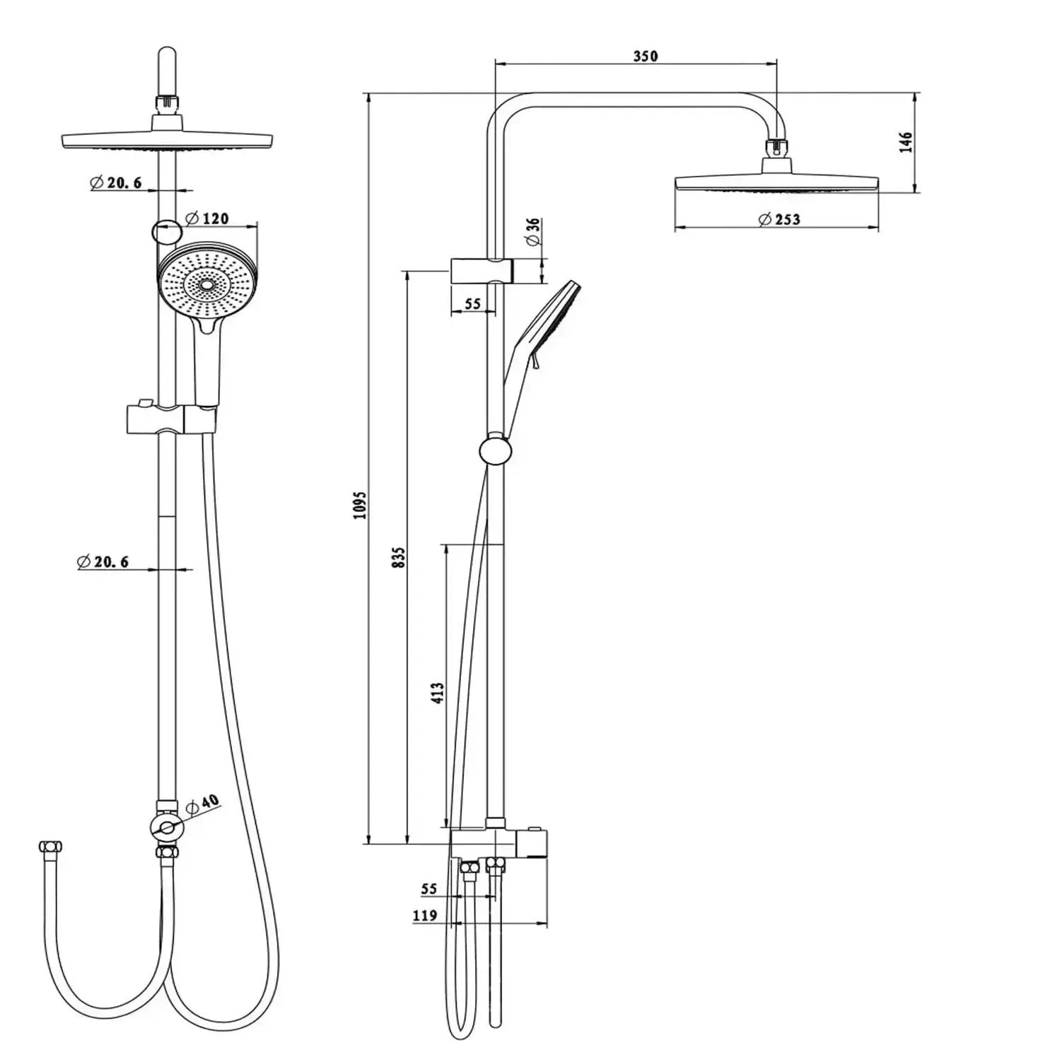 SaniSupreme Malibu opbouw bad doucheset thermostatisch 20 cm. mat zwart rond Sanisupreme