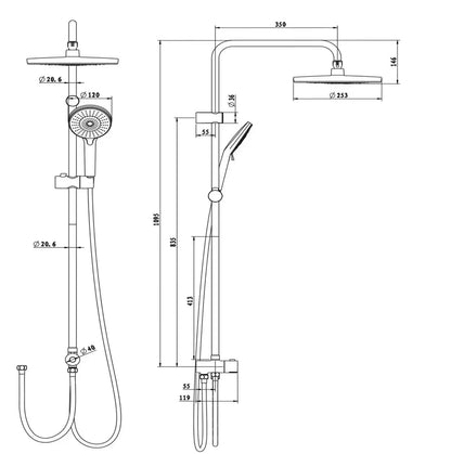 SaniSupreme Malibu opbouw bad doucheset thermostatisch 20 cm. mat zwart rond Sanisupreme