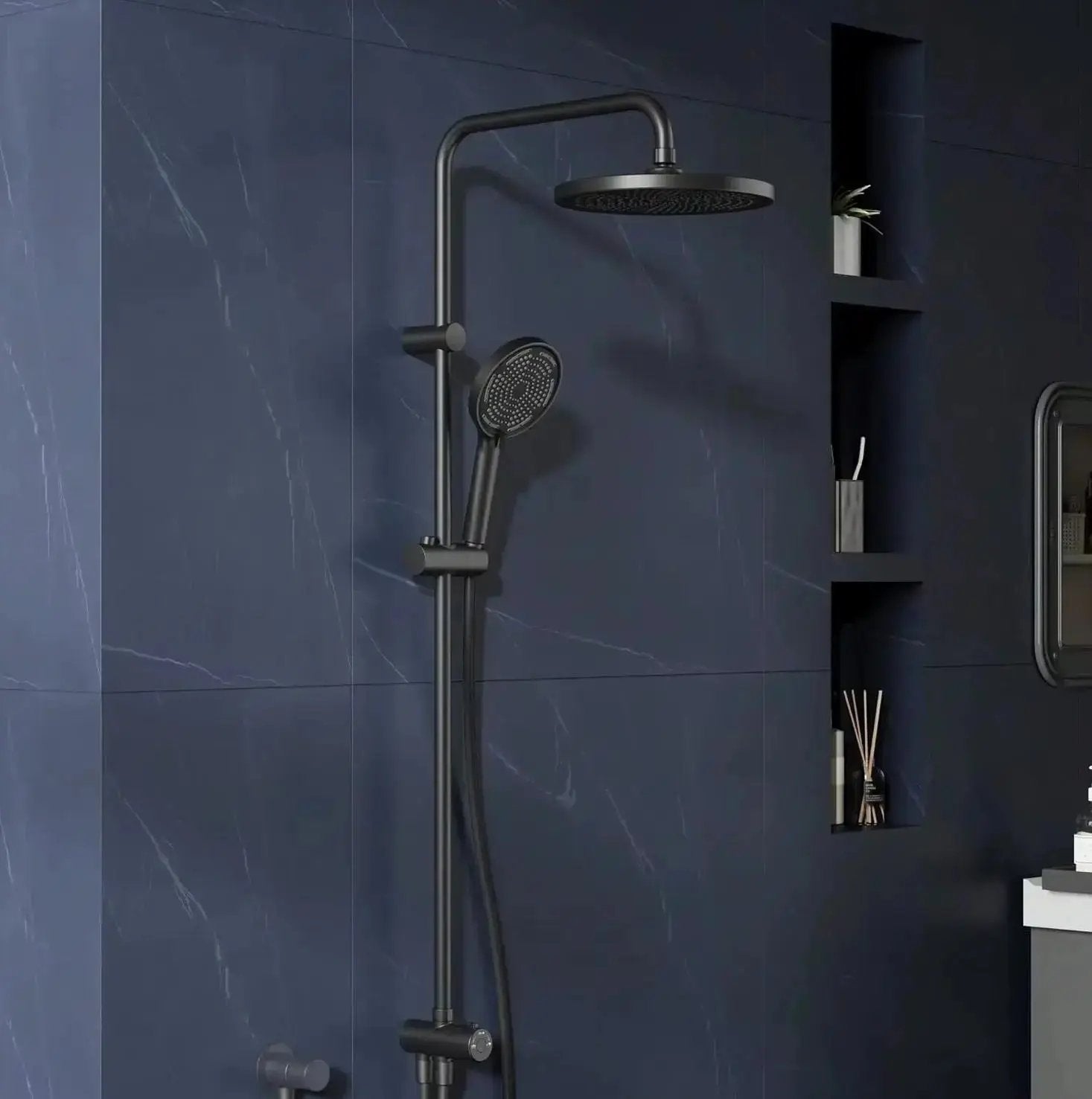 SaniSupreme Malibu opbouw bad doucheset thermostatisch 20 cm. mat zwart rond Sanisupreme