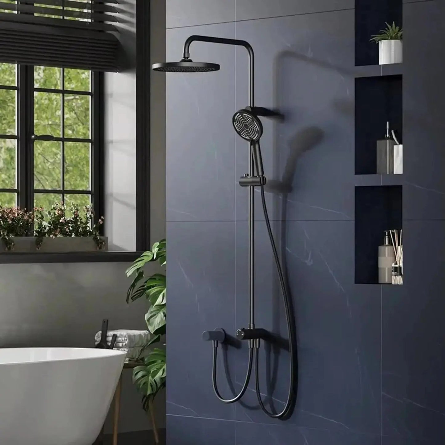 SaniSupreme Malibu opbouw bad doucheset thermostatisch 20 cm. mat zwart rond Sanisupreme