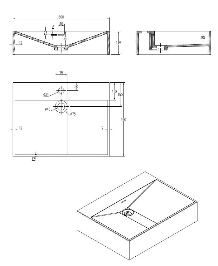 Marvessa solid surface wastafel 60 cm mat wit SaniSupreme4