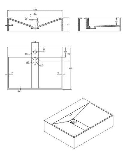 Marvessa solid surface wastafel 60 cm mat wit SaniSupreme4