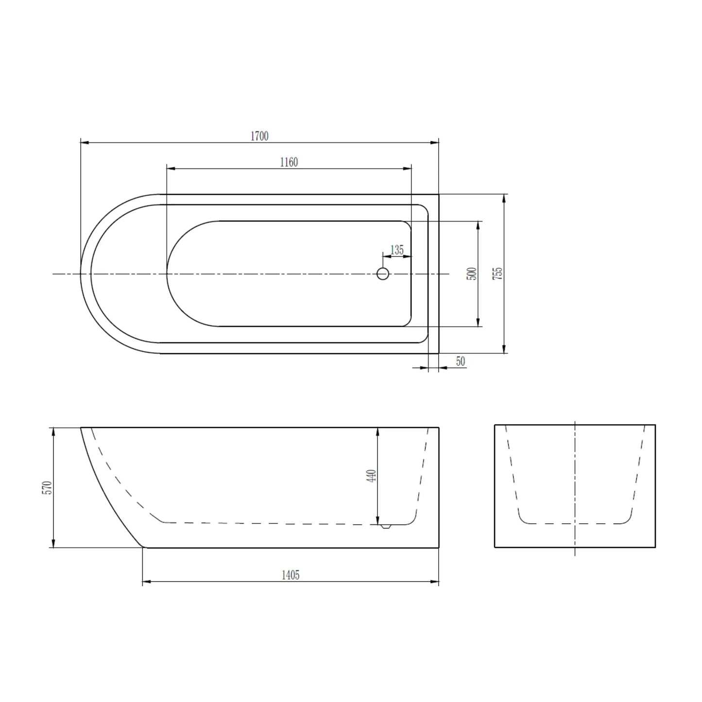 vrijstaand bad Nebula Éclipse 170 cm – luxe design ligbad SaniSupreme
