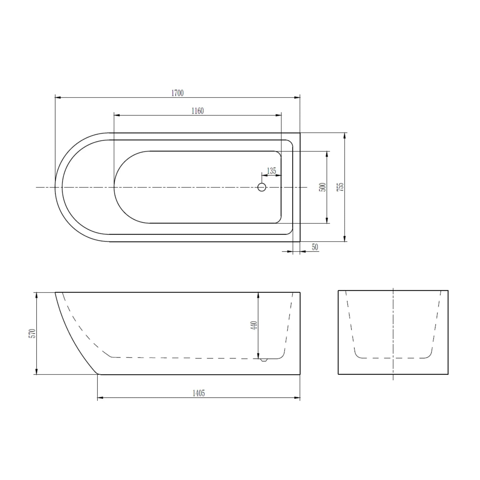 vrijstaand bad Nebula Éclipse 170 cm – luxe design ligbad SaniSupreme