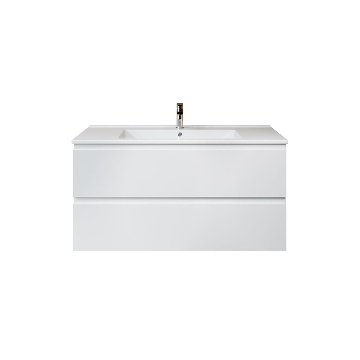 Nuvessa Wastafelonderkast 118 cm Glanzend Wit 2 Softclose Lades Greeploos SaniSupreme2