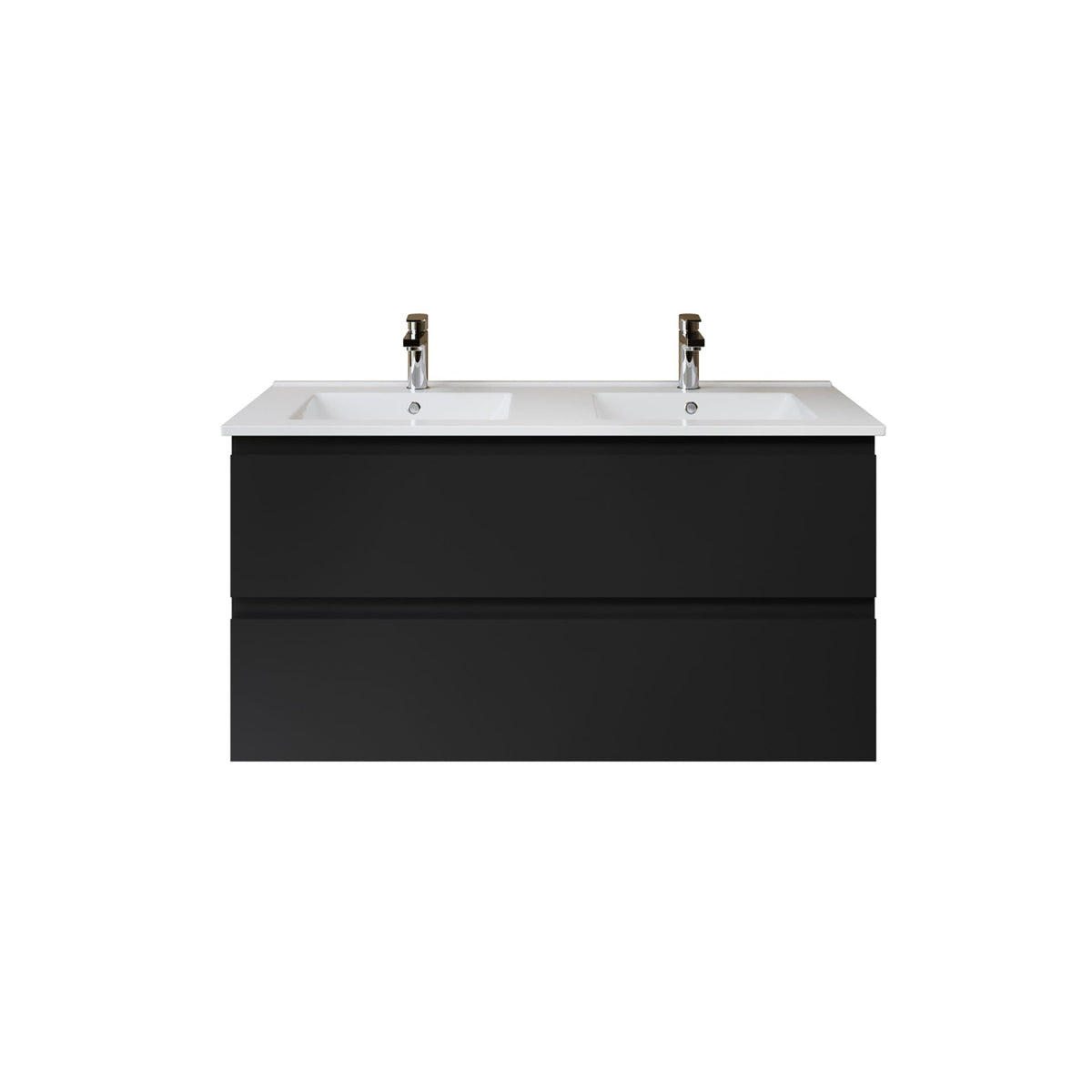 Nuvessa Wastafelonderkast 118 cm Mat zwart 2 Softclose Lades Greeploos SaniSupreme2