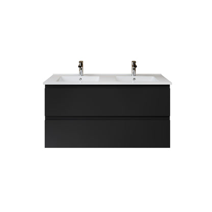 Nuvessa Wastafelonderkast 118 cm Mat zwart 2 Softclose Lades Greeploos SaniSupreme2