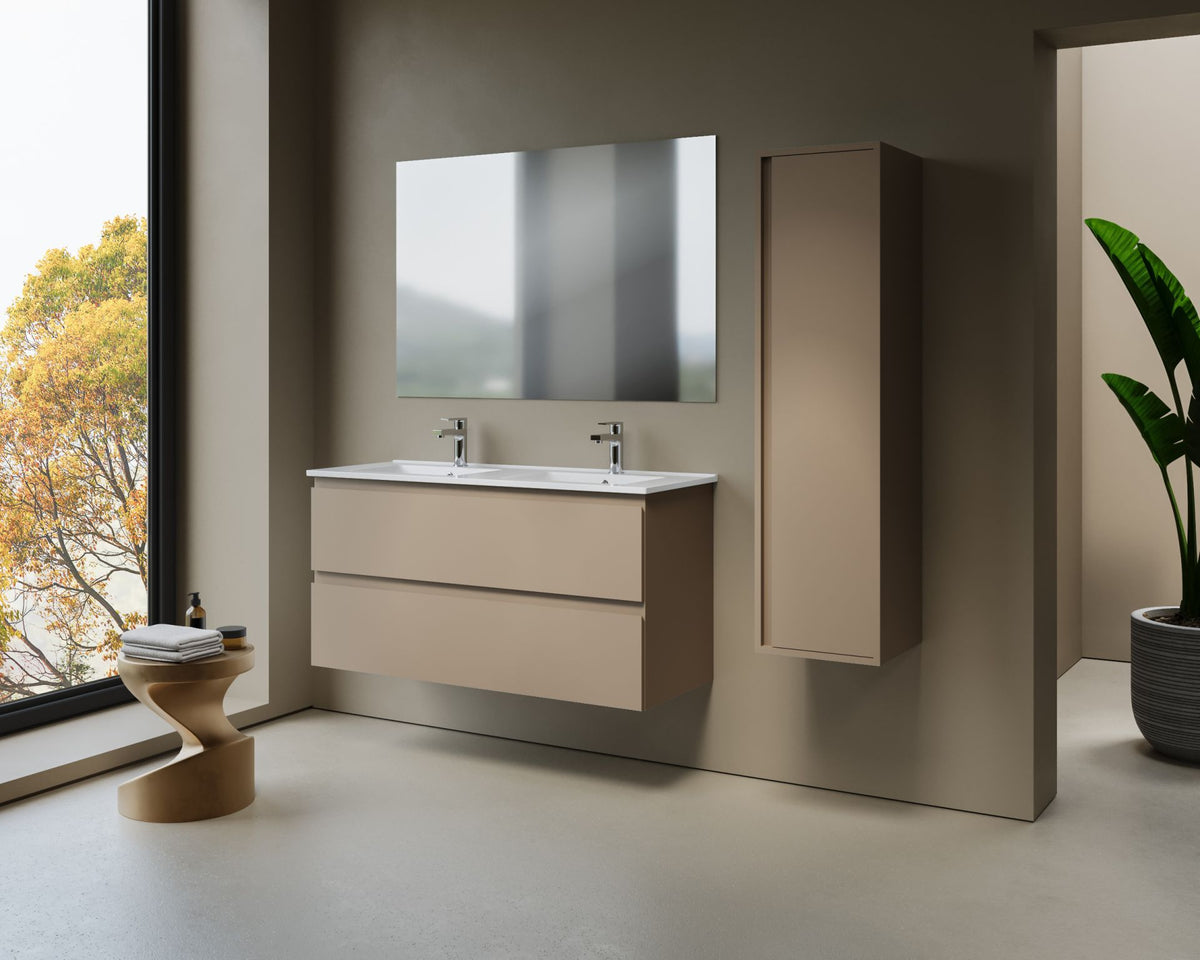 Nuvessa Wastafelonderkast 118 cm Zand 2 Softclose Lades Greeploos SaniSupreme3