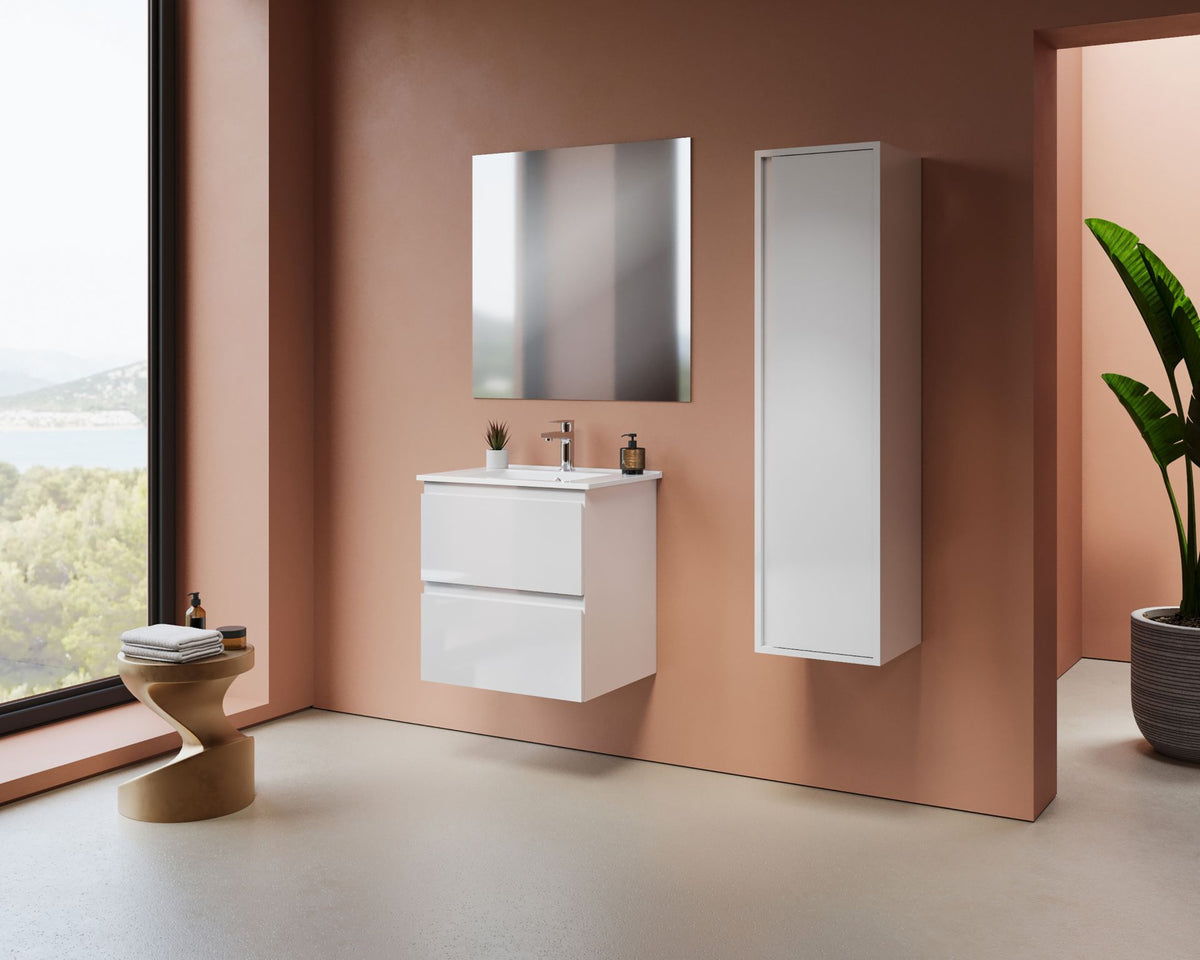 Nuvessa Wastafelonderkast 56 cm Glanzend Wit 2 Softclose Lades Greeploos SaniSupreme3