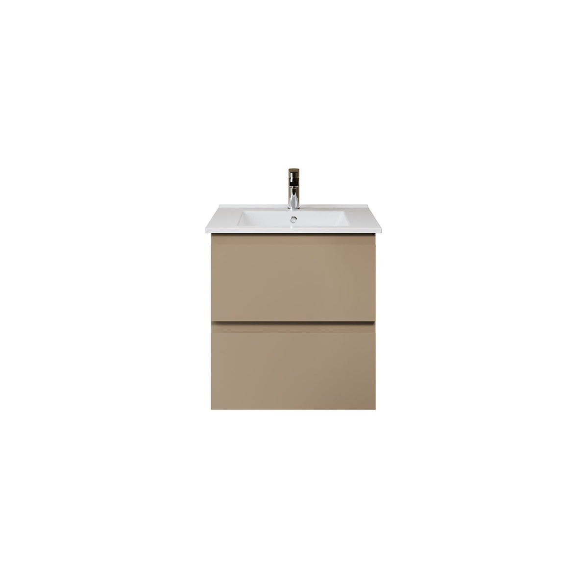 Nuvessa Wastafelonderkast 56 cm Zand 2 Softclose Lades Greeploos SaniSupreme2
