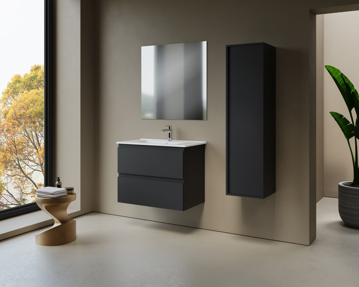 Nuvessa Wastafelonderkast 76 cm Mat zwart 2 Softclose Lades Greeploos SaniSupreme3