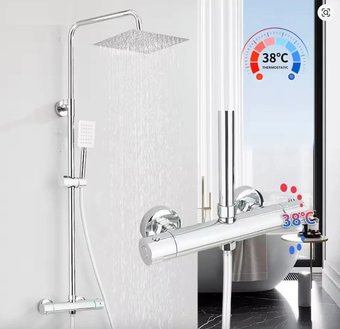 SaniSupreme Napoli Thermostatisch opbouwdoucheset 20 cm. regendouche chroom glans Sanisupreme