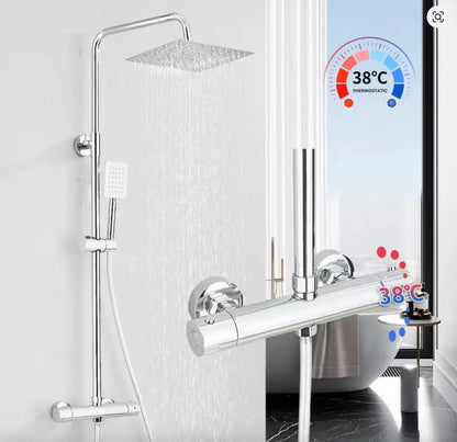 SaniSupreme Napoli Thermostatisch opbouwdoucheset 20 cm. regendouche chroom glans Sanisupreme