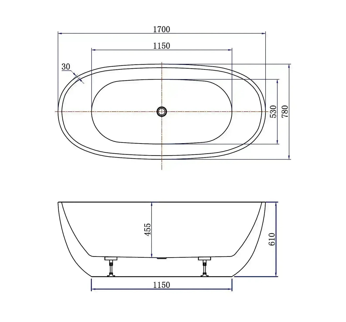 Orvessa 170 cm vrijstaand bad SaniSupreme SaniSupreme
