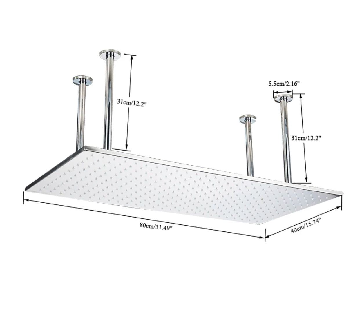 SaniSupreme® SmartPulse Ceiling Rain Shower Plateau Alicante LED 40x80 cm Stainless Steel Brushed Nickel