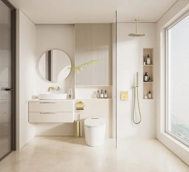 Doucheset SaniSupreme Aloni Stria Premium Geborsteld Goud Wand Set A-1 Sanisupreme