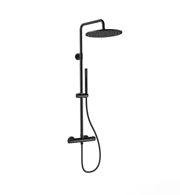 Regendoucheset Stria Mat Zwart (PVD coating-Cool-touch) 30 cm Regendouche met thermostaatkraan Sanisupreme