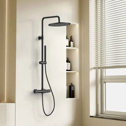 Regendoucheset Stria Mat Zwart (PVD coating-Cool-touch) 30 cm Regendouche met thermostaatkraan Sanisupreme