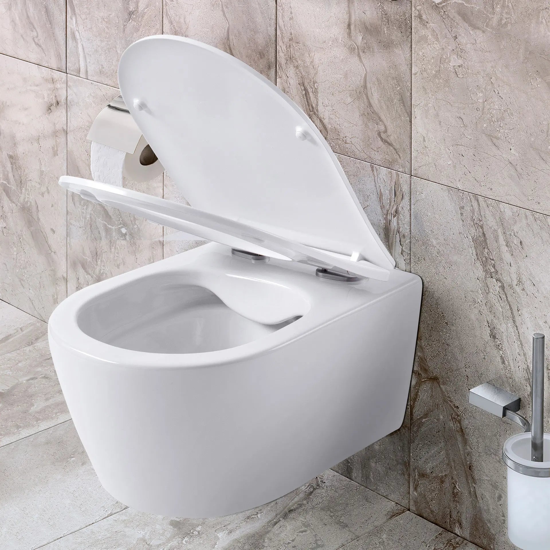 SaniSupreme Aloni Pro hangtoilet / ophang WC – randloos – met zitting – compact 49 cm – mat wit SaniSupreme