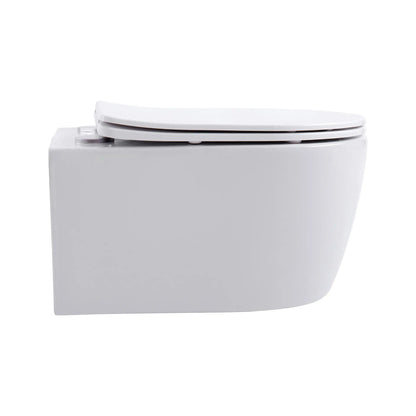 SaniSupreme Aloni Pro hangtoilet / ophang WC – randloos – met zitting – compact 49 cm – mat wit SaniSupreme