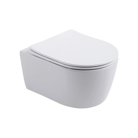 SaniSupreme Aloni Pro hangtoilet / ophang WC – randloos – met zitting – compact 49 cm – mat wit SaniSupreme