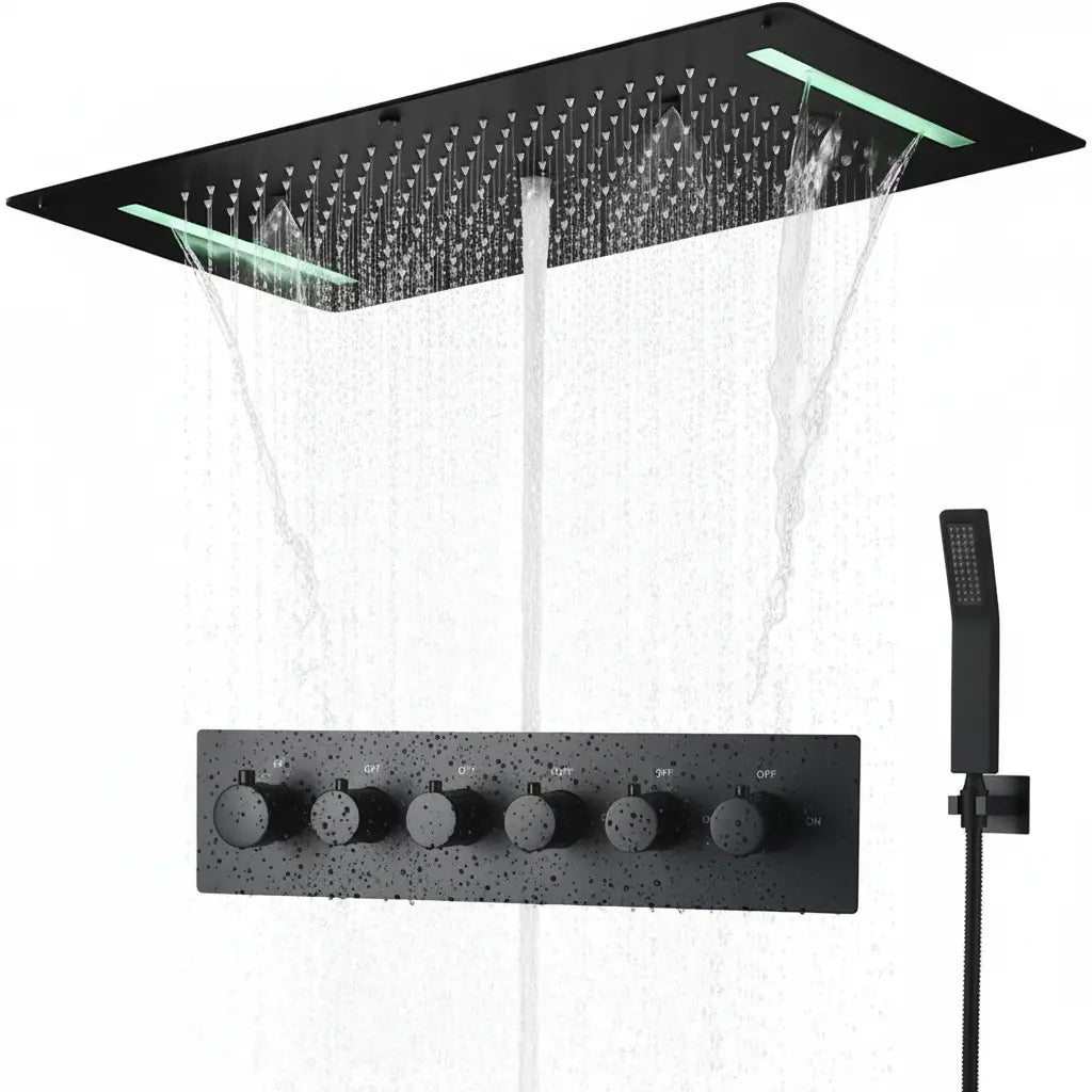 SaniSupreme® AquaTherme Plafond Thermostatische Doucheset Napels 5 weg Plafond LED regendouche Mat Zwart 2