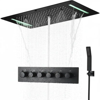 SaniSupreme® AquaTherme Plafond Thermostatische Doucheset Napels 5 weg Plafond LED regendouche Mat Zwart 2