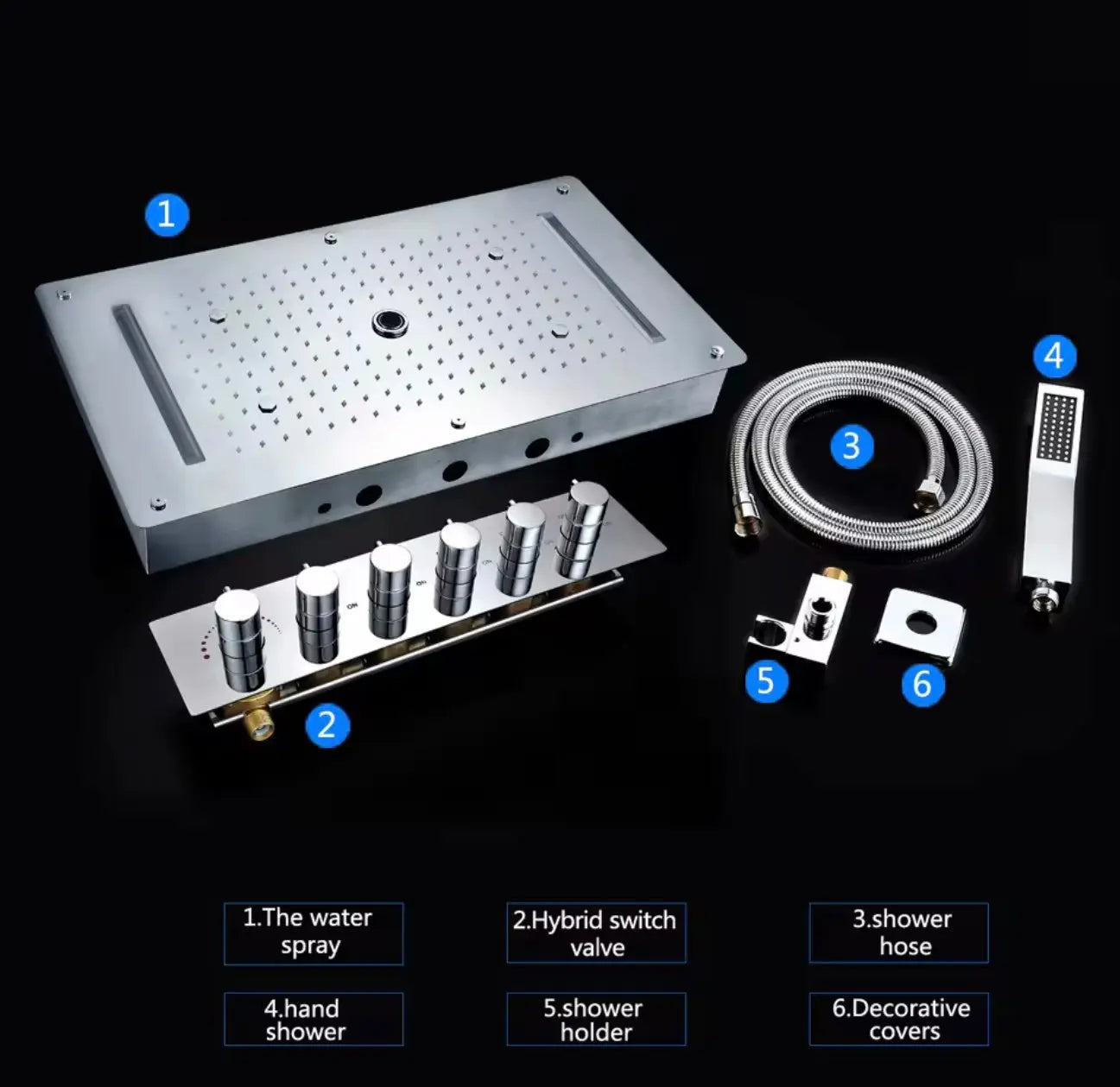 SaniSupreme® AquaTherme Plafond Thermostatische Doucheset Napels 5 weg Plafond LED regendouche Chroom Glans Sanisupreme