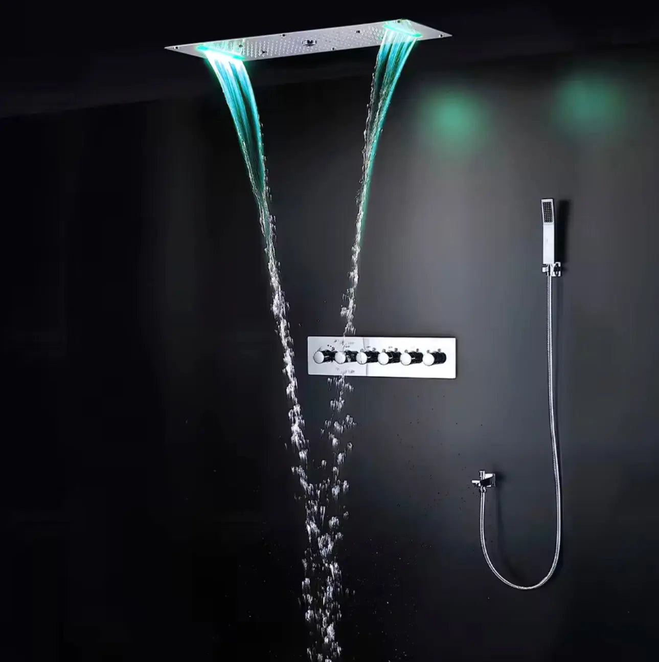 SaniSupreme® AquaTherme Plafond Thermostatische Doucheset Napels 5 weg Plafond LED regendouche Chroom Glans Sanisupreme