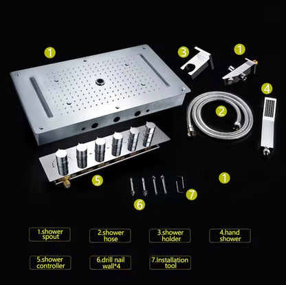 SaniSupreme® AquaTherme Plafond Thermostatische Doucheset Napels 5 weg Plafond LED regendouche Chroom Glans Sanisupreme