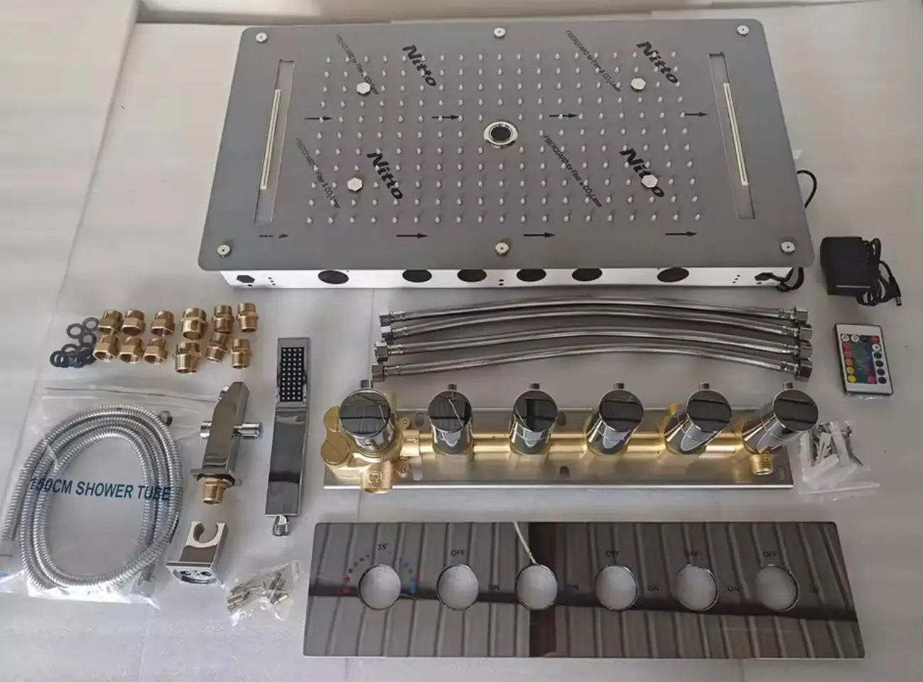 SaniSupreme® AquaTherme Plafond Thermostatische Doucheset Napels 5 weg Plafond LED regendouche Chroom Glans Sanisupreme