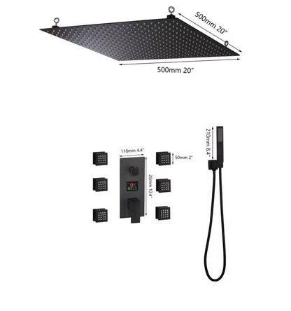 SaniSupreme Doucheset Manhattan Premium Wellness LCD 50 cm plafond regendouche met inbouw muurjets zwart inbouw Sanisupreme