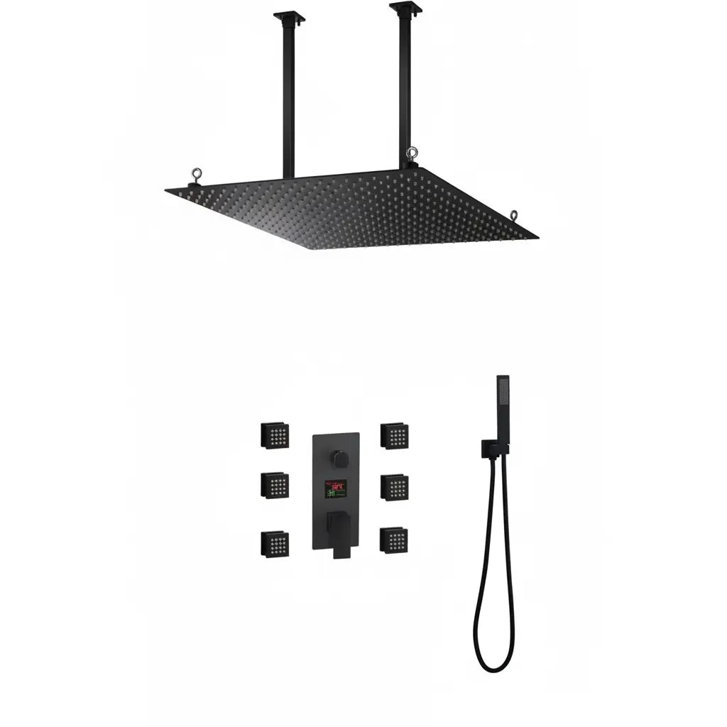 SaniSupreme Doucheset Manhattan Premium Wellness LCD 50 cm plafond regendouche met inbouw muurjets zwart inbouw Sanisupreme-2
