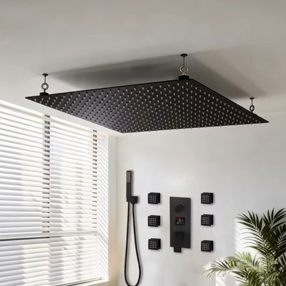 SaniSupreme Doucheset Manhattan Premium Wellness LCD 50 cm plafond regendouche met inbouw muurjets zwart inbouw Sanisupreme