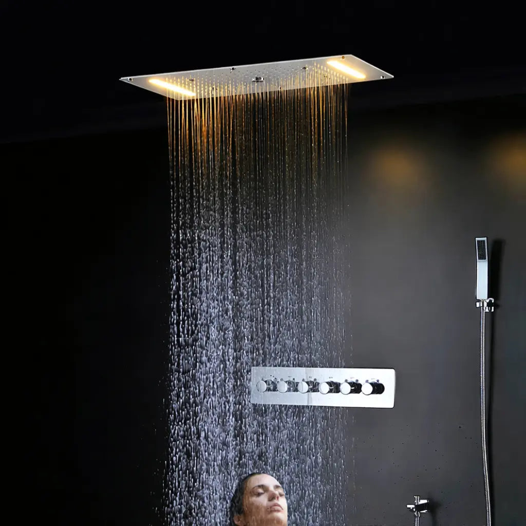 SaniSupreme® AquaTherme Plafond Thermostatische Doucheset Napels 5 weg Plafond LED regendouche Chroom Glans Sanisupreme