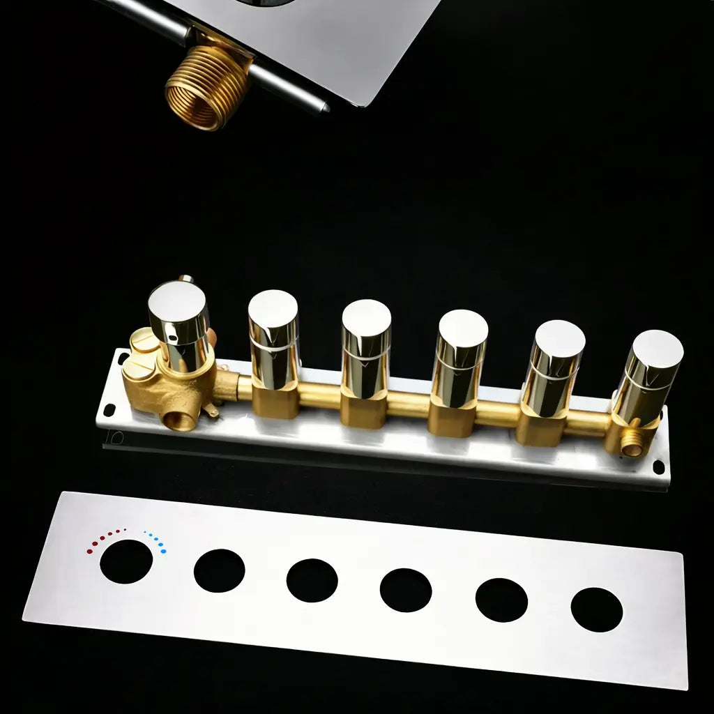 SaniSupreme® AquaTherme Plafond Thermostatische Doucheset Napels 5 weg Plafond LED regendouche Chroom Glans Sanisupreme