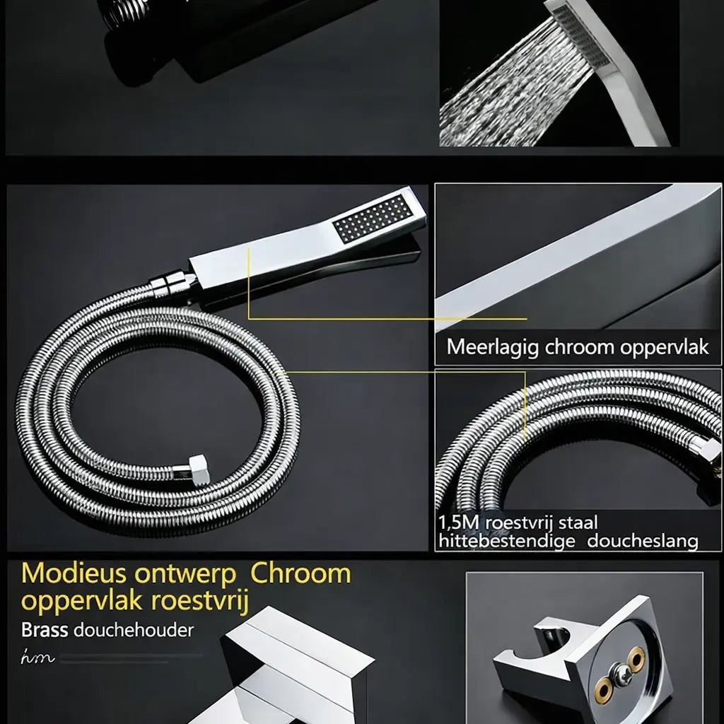 SaniSupreme® AquaTherme Plafond Thermostatische Doucheset Napels 5 weg Plafond LED regendouche Chroom Glans Sanisupreme