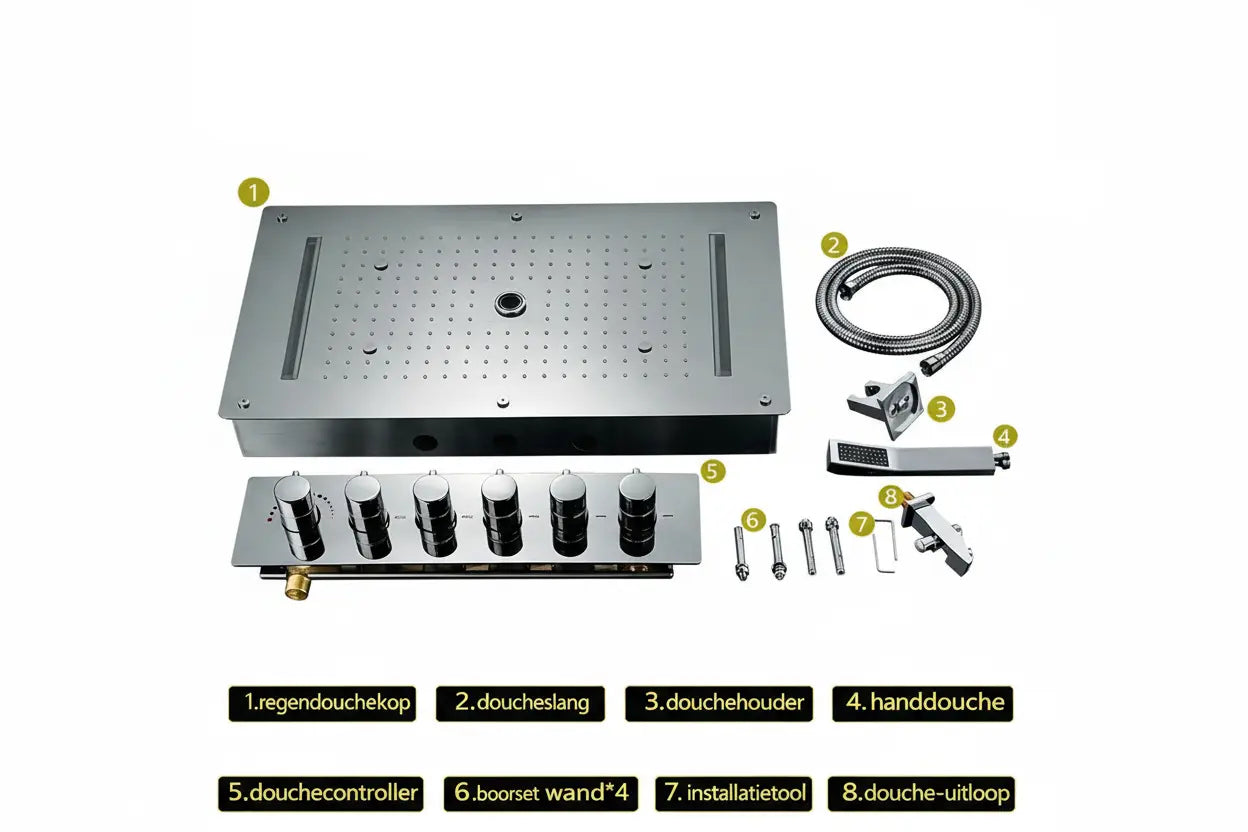 SaniSupreme® AquaTherme Plafond Thermostatische Doucheset Napels 5 weg Plafond LED regendouche Chroom Glans Sanisupreme