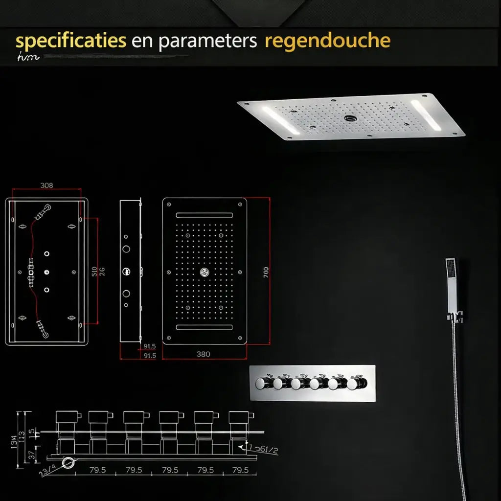 SaniSupreme® AquaTherme Plafond Thermostatische Inbouw Regendouche Napels LED Chroom Glans Sanisupreme