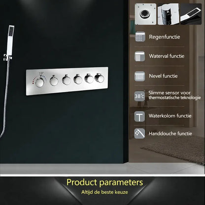 SaniSupreme® AquaTherme Plafond Thermostatische Inbouw Regendouche Napels LED Chroom Glans Sanisupreme